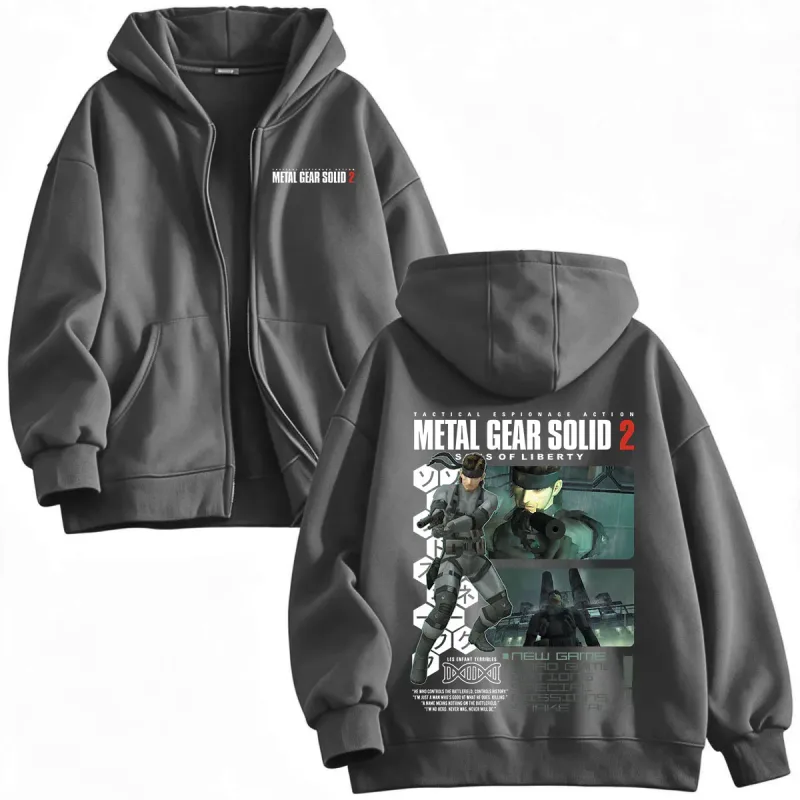 Metal Gear Solid 2 Sons of Liberty MGS2 Solid Snake Game Zipper Sweat à capuche pour homme Femme Polaire Zip Up Sweats à capuche Vestes Manteaux — image 7