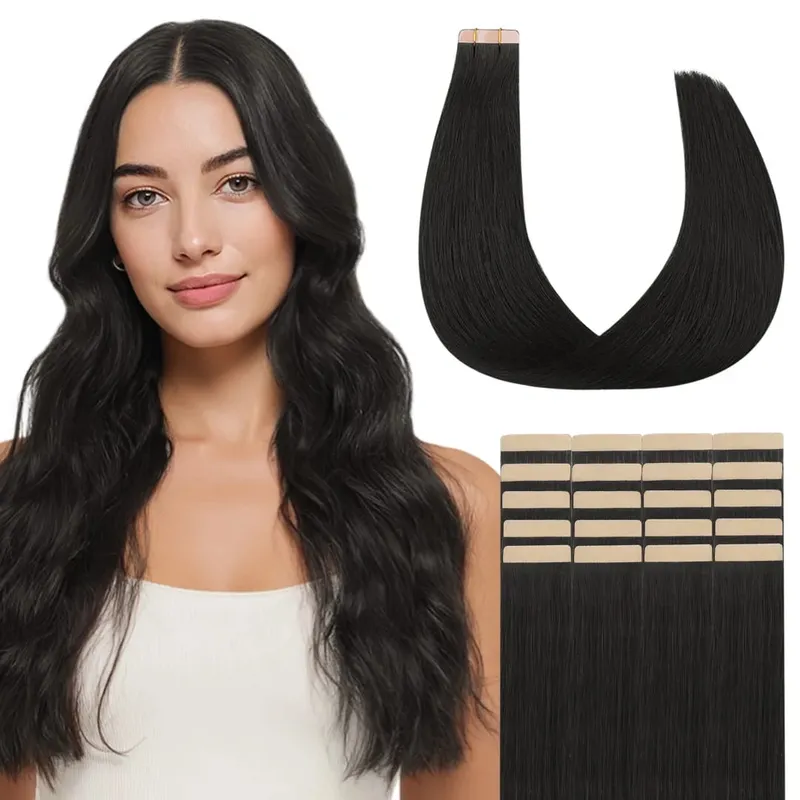 Sunmofavo Tape I Remy Human Hair Extensions Tyk Silkeagtig Lige Naturlig Brun Usynlig Tape 20 Stk Salon Grade Til Kvinder — image 8