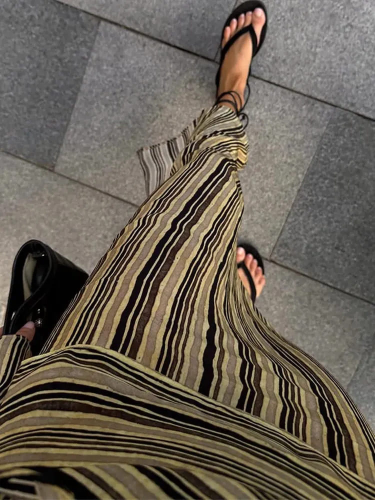 Casual Stripe Maxi ชุดเดรสผู้หญิงหลวมแขนยาวคอวีลึกข้อเท้าความยาวชุด 2026 ใหม่สุภาพสตรีฤดูร้อนวันหยุดชายหาดชุด — image 6