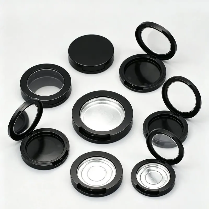 Batchpris for sort farve rund form plast makeup emballage Tom kompakt pulveretui Pulver Blusher Container — image 1