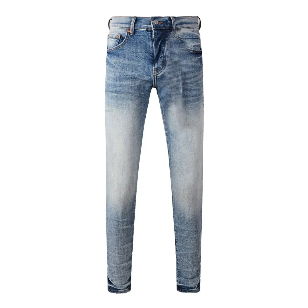 Pantaloni da uomo High Street Jeans American Distressed Nero scuro rivestito bianco elasticizzato con bottoni skinny e pantaloni strappati