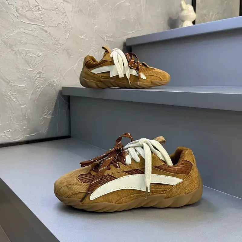 Vintage สีดำหนา Soled Patchwork รองเท้าผ้าใบบุรุษฤดูใบไม้ผลิ Breathable Jogging รองเท้า Low-top Lace-up Sporty รองเท้าฤดูร้อน — image 9