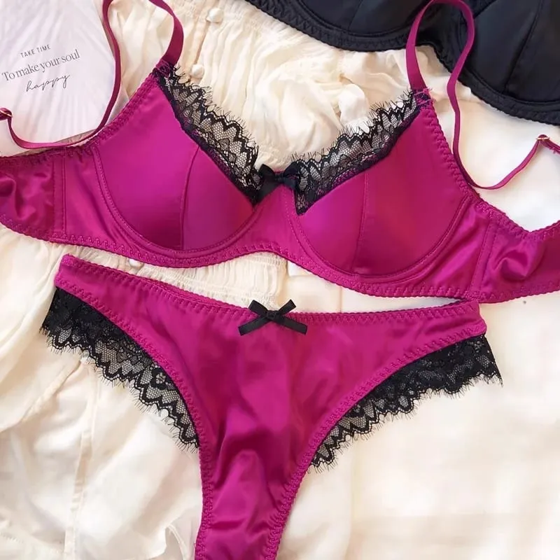 2025 Nuovo Sottile Sexy Del Merletto Del Cotone Patchwork Insieme Del Reggiseno Delle Donne Push Up Raccogliere Biancheria Intima Sexy Mutandine e boxer Lingerie di Raso Ragazze Intimo — image 11