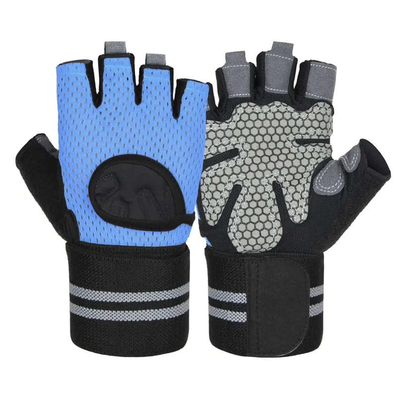 Anti SLIP Shock Breathable Half Finger ถุงมือ Breathable ถุงมือขี่จักรยานฟิตเนส GYM เพาะกาย Crossfit การออกกำลังกายถุงมือกีฬา