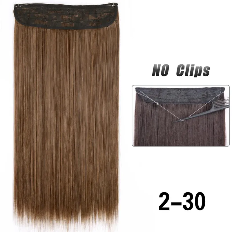 No Clips Hair Extensions Invisible Wire Lang Lige Syntetisk Falsk Hair Piece 80cm Sort Brun Blond Frisure — image 9