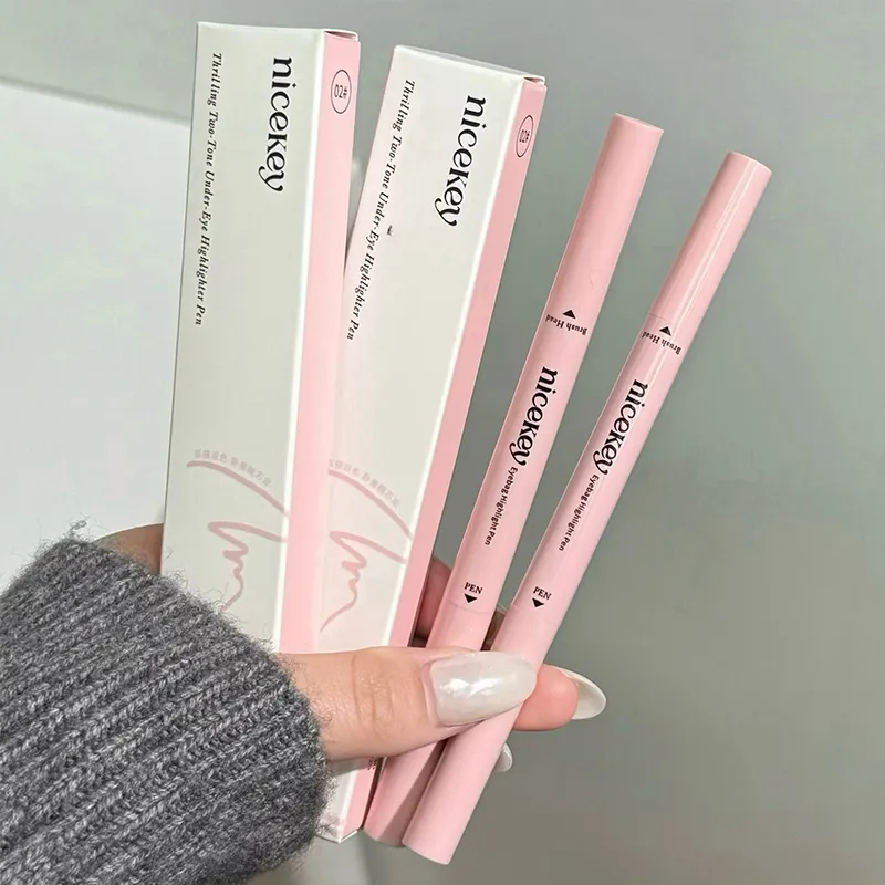 Hai tông màu Dán Nằm Tằm Bút Dưới Kẻ Viền Mắt Làm Sáng Bóng Bút Chì Trang Điểm Màu Hồng Màu Be Bút Kẻ Mắt Bút Đường Viền — image 6
