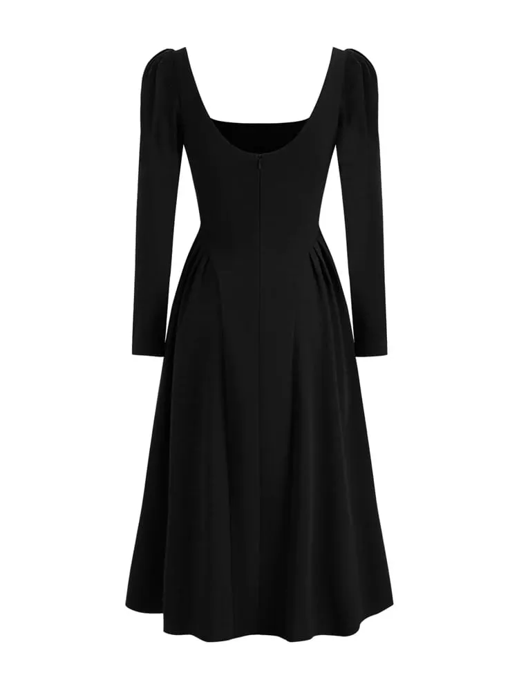 Women's Square Neck Pullover Dress Casual Elegant Dress Commuter Wind Long Sleeve Pure Color Polyester New 2025 — image 2