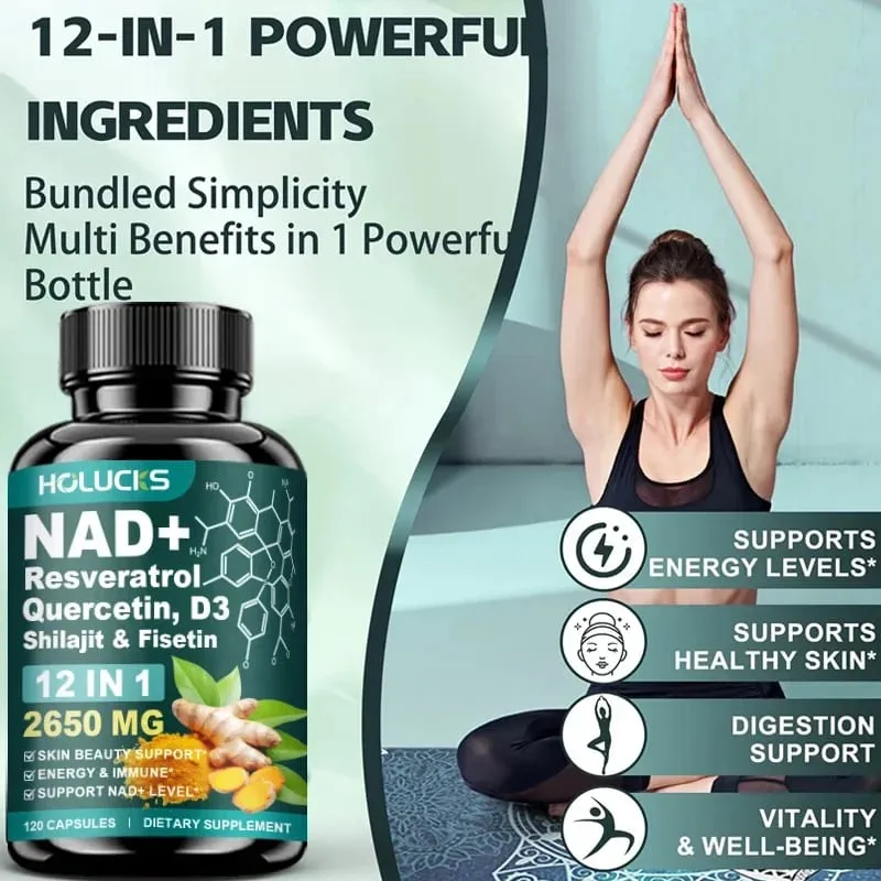 Capsule NAD+ 12 in 1 con semi d'uva curcuma supportano la produzione di energia, comfort digestivo e funzione immunitaria per donne attive — image 4