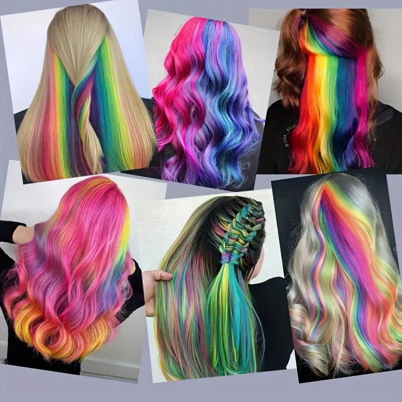 24Pcs/lot Clip in Hair Extensions Multi-Colors Highlights Synthetic Hair 22 inch Rainbow Hairpieces for Girls Women Kids — image 6