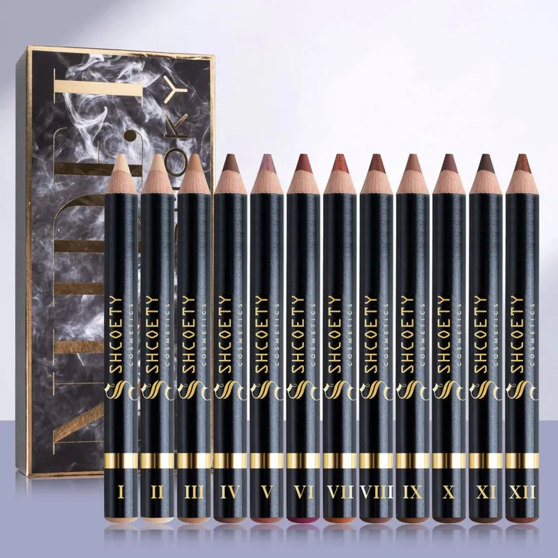 wooden pole 12-color pearlescent eyeshadow pen set non-smudged eyeliner pen with pencil sharpener lying silkworm pen