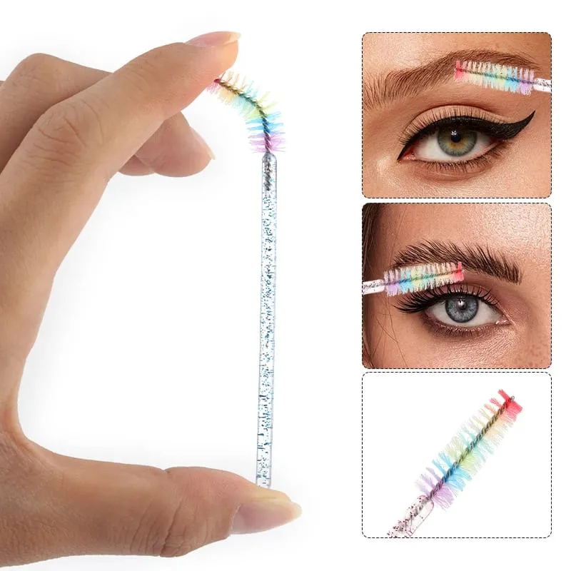 50pcs Berus Bulu Mata Kristal Boleh Pakai Sambungan Bulu Mata Berus Makeup Tongkat Maskara Aplikator Sikat Kening Berus Mikro Pelangi — image 4