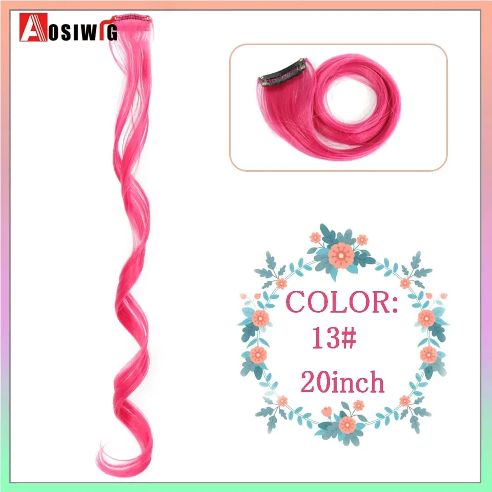 Extensions de cheveux synthétiques lisses et longues à reflets arc-en-ciel, 22 pouces, Clip en une seule pièce, ombré rose violet vert jaune pour femmes — image 10