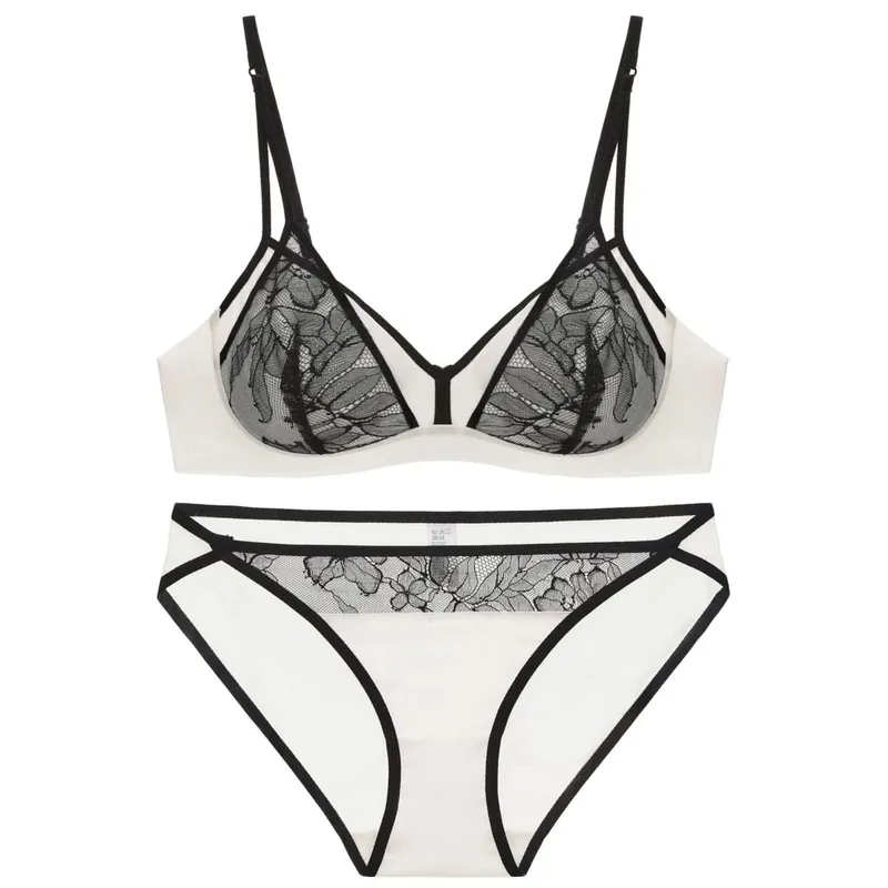 ผู้หญิงสไตล์เซ็กซี่ชุดชั้นในบาง Contrast Lace Patchwork Push-Up Bra ไร้สายคู่สายรัดไหล่สำหรับหน้าอกขนาดเล็ก