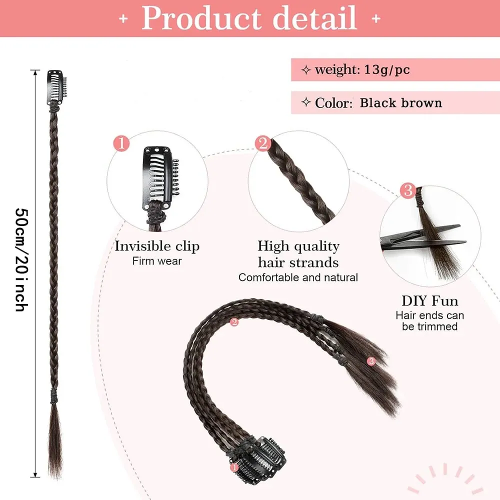 4 ชิ้น 20 "ยาวคลิปสังเคราะห์ในกล่อง Braid Hairpiece Extension Boho ทรงผมเส้นใยอุณหภูมิสูงทุกวันเครื่องแต่งกาย party K-POP — image 3