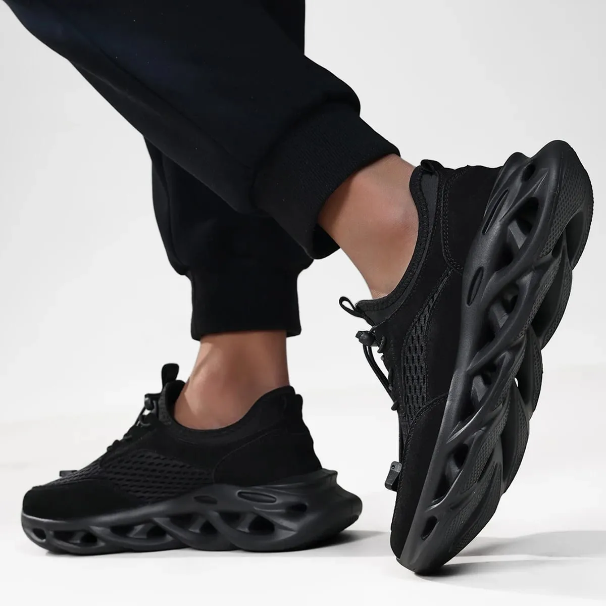 Comfortabele heren wandelschoenen effen zwarte mode — image 2