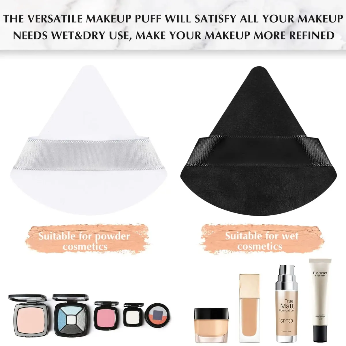 Borong 50Pcs Segitiga Serbuk Puff Mini Span Solek Muka Kosmetik Kapas Lembut Face Powder Puff Boleh Dibasuh Velvet Makeup Puff — image 3