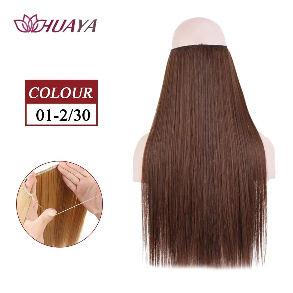 Filo invisibile sintetico lungo rettilineo senza clip nelle estensioni dei capelli Pezzi di capelli finti Linea di pesce segreta Posticci per le donne — image 8
