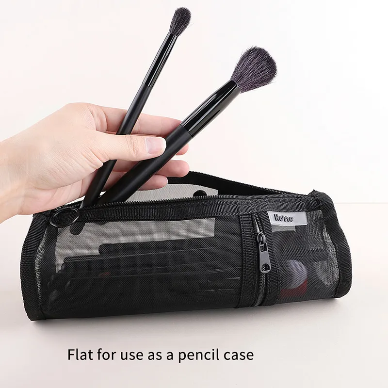 【M】Mesh Dual-use Makeup Brushes Holder Travel Cosmetic Bag Organizer Brushes Pens Tube Container Stand-up Pouch Cosmetic Tool — image 1