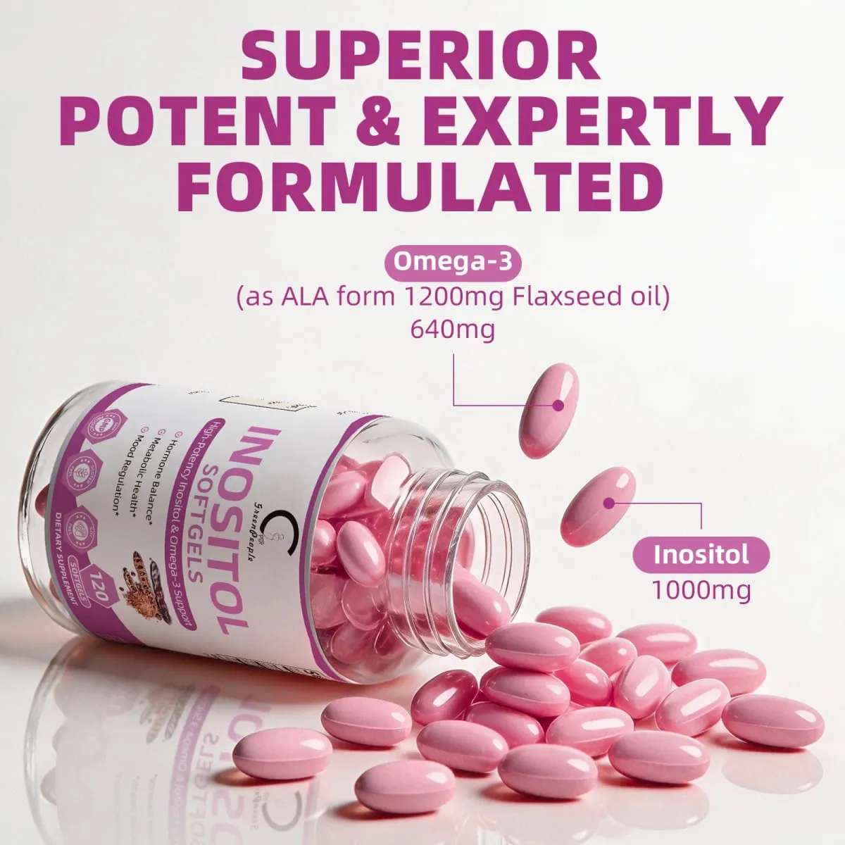 120 Viên Nang Inositol Với Omega-3 Hỗ Trợ Chức Năng Buồng Trứng Cân Bằng Nội Tiết Tố Bổ Sung Khả Năng Sinh Sản Cho Phụ Nữ