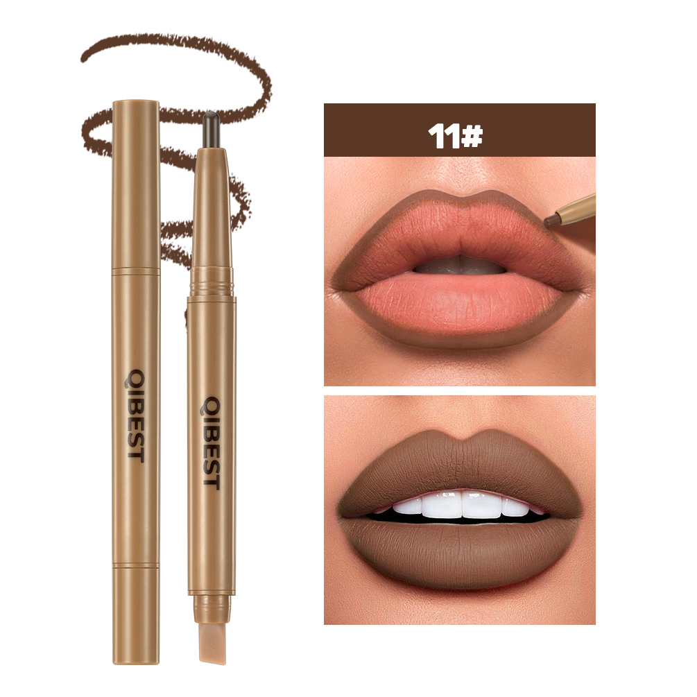 Se silikonovým štětečkem Tužka na rty Dvojhlavá automatická Hedvábně jemná Káva Hnědá Rozmazávání Plný Tvar rtů Obrys Kontury Make-up — image 17
