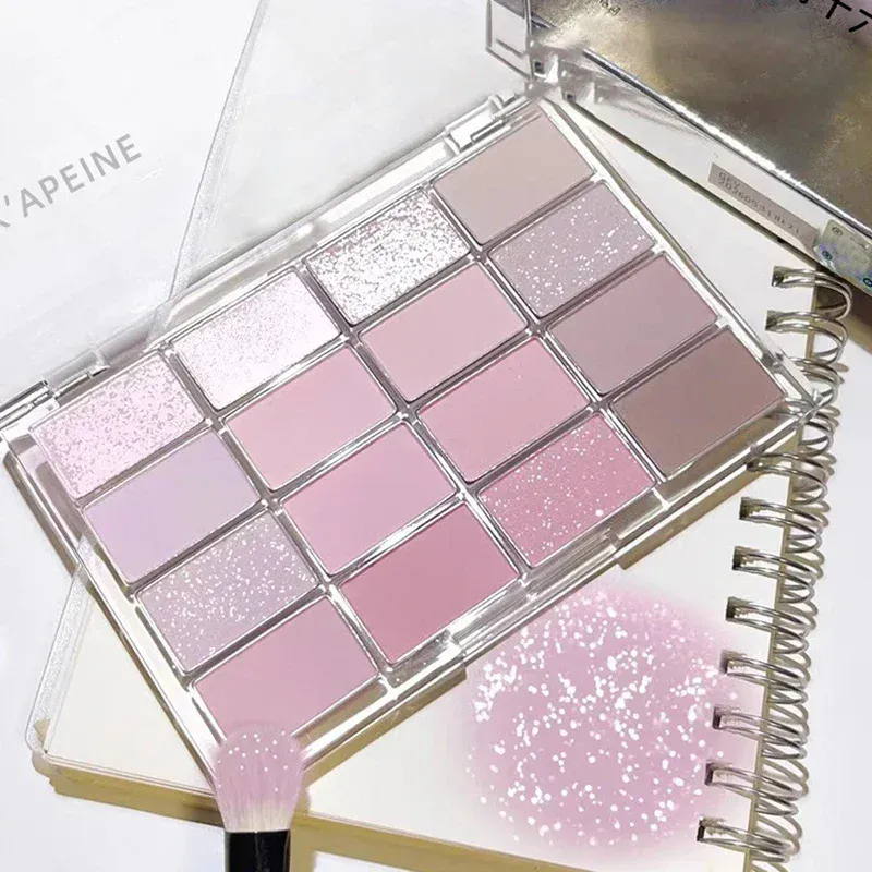 16 Farben Lidschatten-Palette, niedrige Sättigung, Rosenrosa, perlmuttartig, matt, glitzernd, glänzender Lidschatten, langanhaltendes Augen-Make-up — image 2