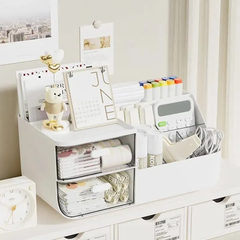 Organisateur de cosmétiques avec 2 tiroirs transparents, grande capacité, vue dégagée, gain de place, glissement en douceur pour les pinceaux de maquillage — image 1