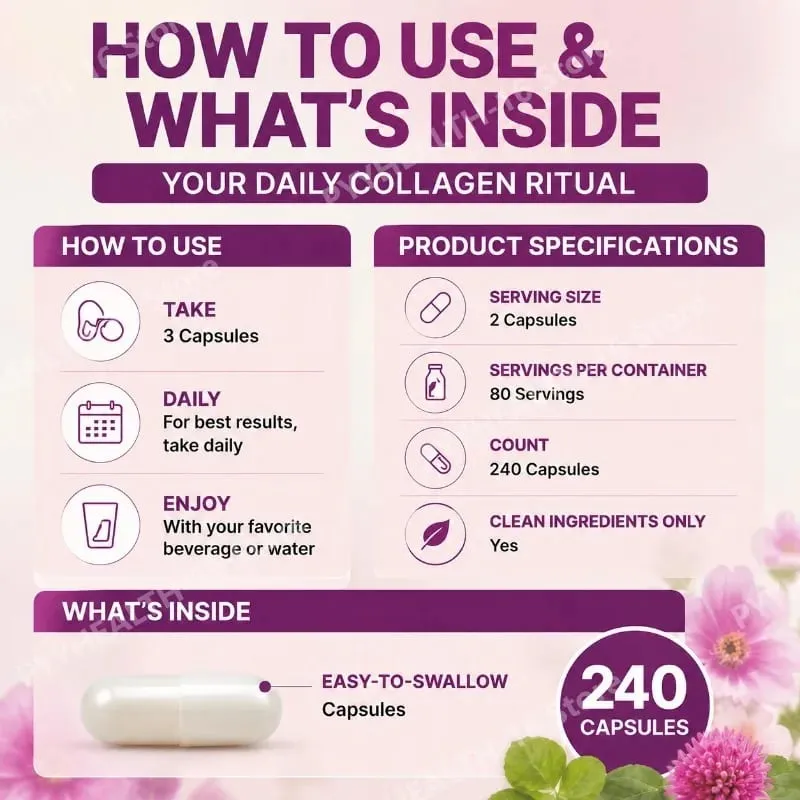 Multi Collagen Peptides Capsules with Biotin Vitamin C and Hyaluronic Acid Contains Eggs and Fish 240 Capsules — image 3