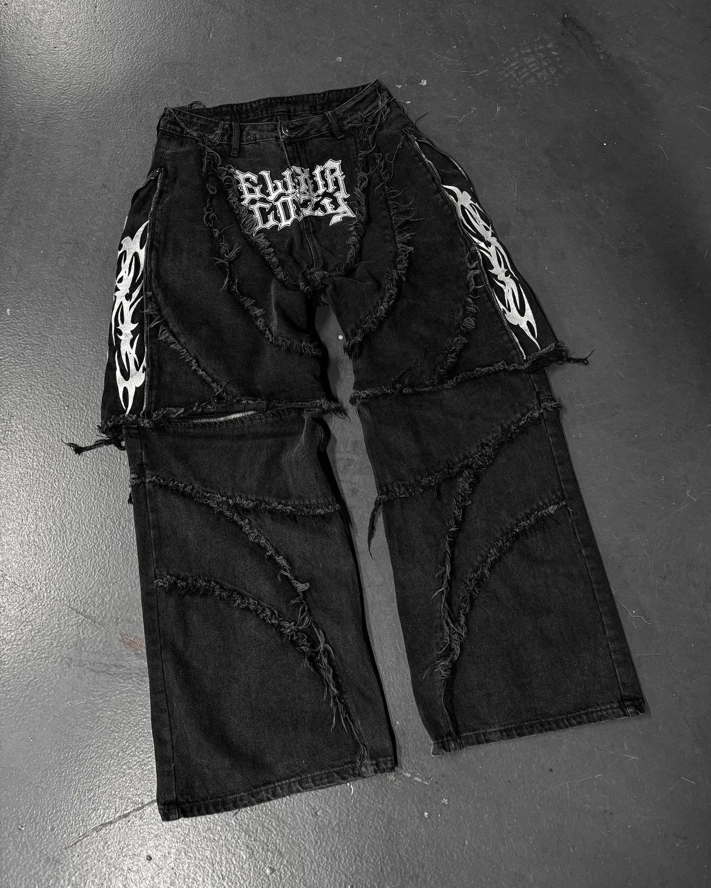 Elixir X נעים להסרה ג'ינס רטרו פאנק Streetwear Ziipper מכנסיים ג'ינס פסים פסים מכנסיים ג'ינס שחורים באגי היפ הופ שחבור ג'ינס