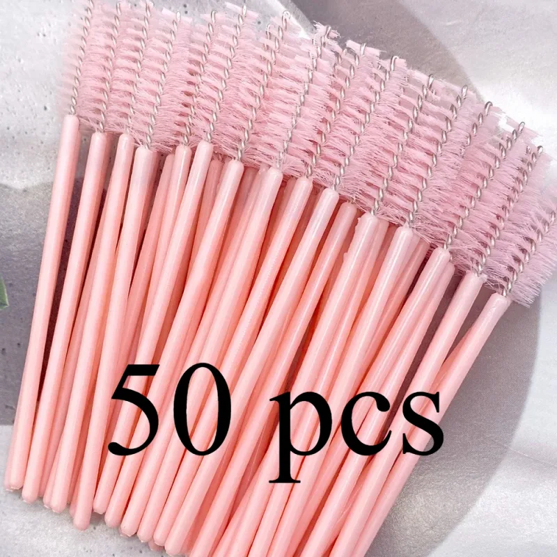 Zanse 50/500 pièces pinceaux à cils à sourcils bobines de cils baguettes de Mascara applicateur pour outil de maquillage d'extension de cils