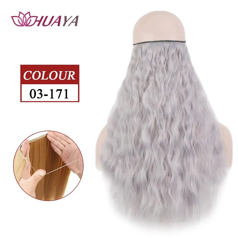 Filo invisibile sintetico lungo rettilineo senza clip nelle estensioni dei capelli Pezzi di capelli finti Linea di pesce segreta Posticci per le donne — image 43