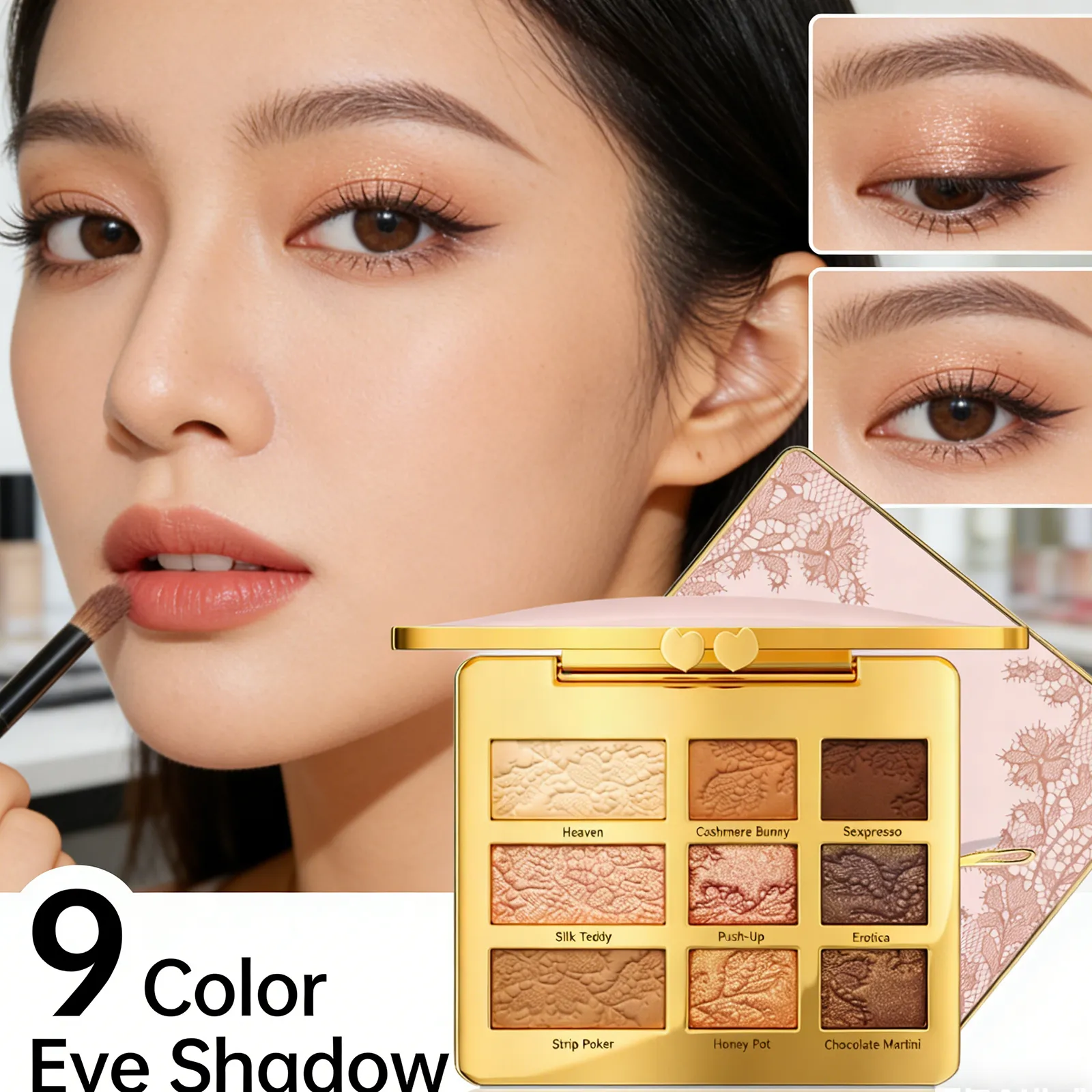 Paleta de sombra de ojos de 9 colores, portátil, multifuncional, brillo, sombra de ojos, paleta brillante, resaltador en polvo, Kit de belleza, 12g — image 4