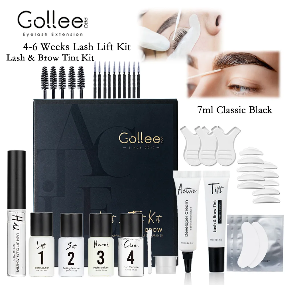 Gollee Eyelash Lifting Perm Kit Natural Lashes Enhancer ยาวนาน 4-6 สัปดาห์สีดำ Lash Brow Tinting เปียร์ม Professional แต่งหน้า — image 1