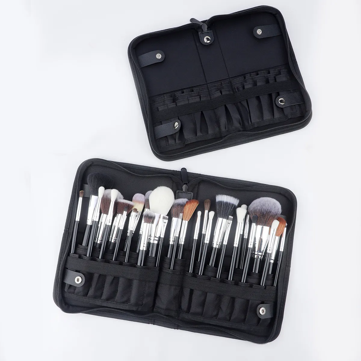 Große schwarze faltbare Make-up-Tasche mit 14–40 Löchern, Aufbewahrungsorganisator für Schönheitspinsel, Kosmetiktasche mit Griffen — image 5