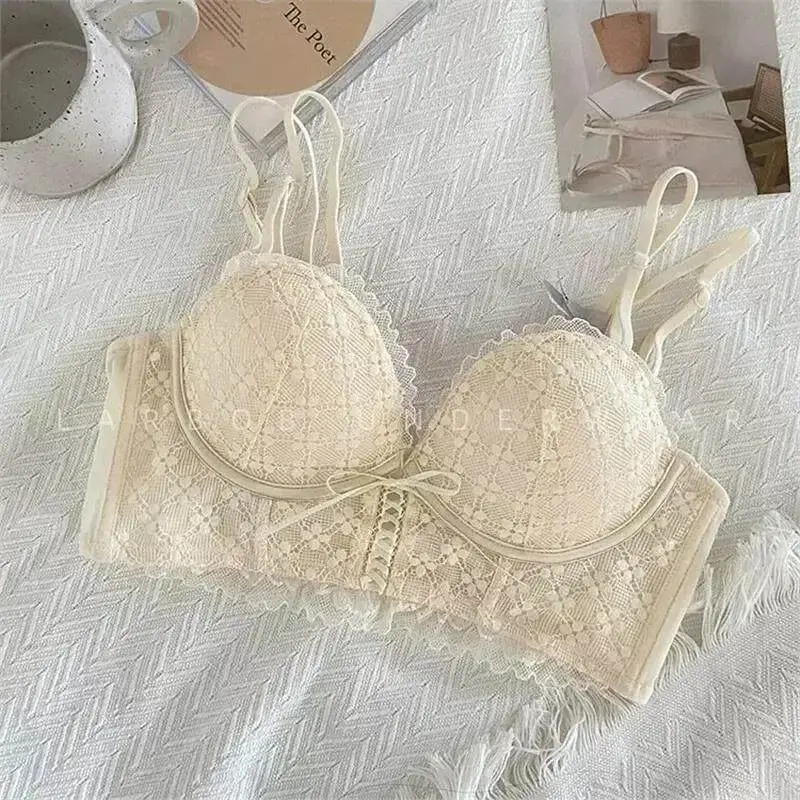 Bra Tekan Ke Atas Renda Tanpa Padding Seluar Dalam Ramping Tanpa Wayar Bralet Seksi Musim Panas Lancar untuk Sokongan Bahagian Angkat Dada Kecil Anti Kendur — image 12