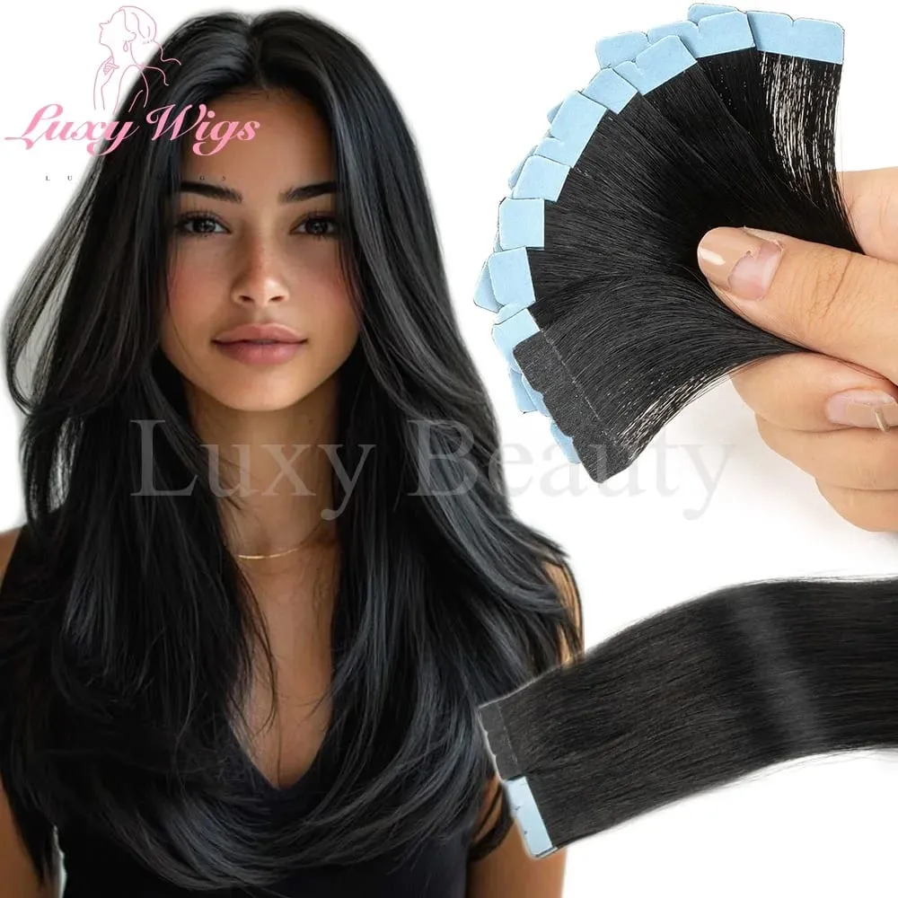 In evidenza Mini nastro marrone nelle estensioni dei capelli umani Mini nastro invisibile senza cuciture su doppio lato biondo nero naturale nei capelli 10 pezzi