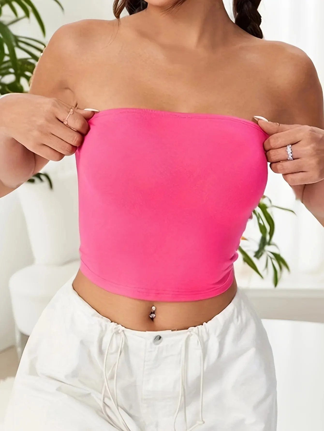 Top senza spalline casual con top a tubo in tinta unita per abbigliamento da donna primaverile ed estivo — image 4