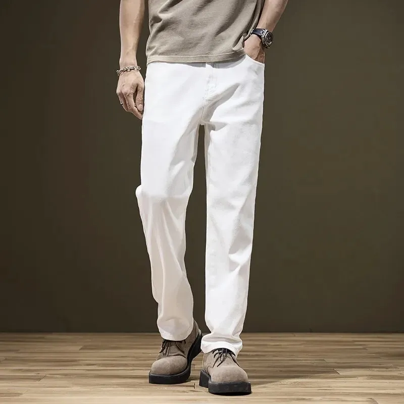 Grand homme jean blanc droit Extra Long garçons allongé grande taille 42 44 46 48 pantalon en Denim extensible en coton ample pantalon homme