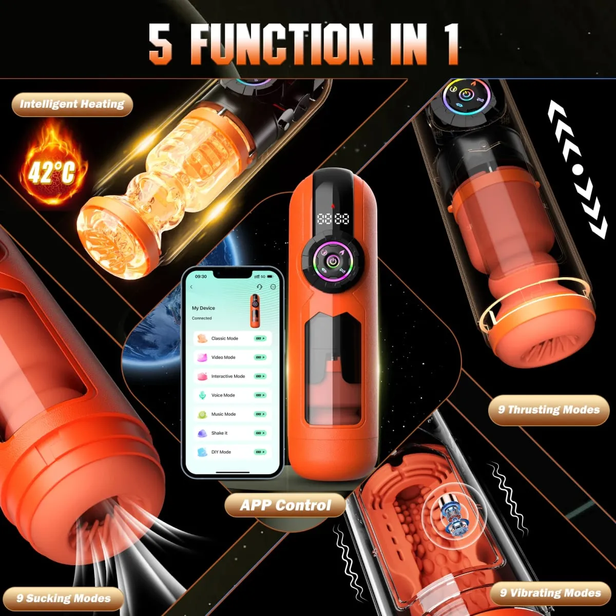 APP Intelligent Heating Suction Blowjob Masturbator for Men LCD Display Telescopic Vibrating Masturbation Cup Pocket Pussy — image 2