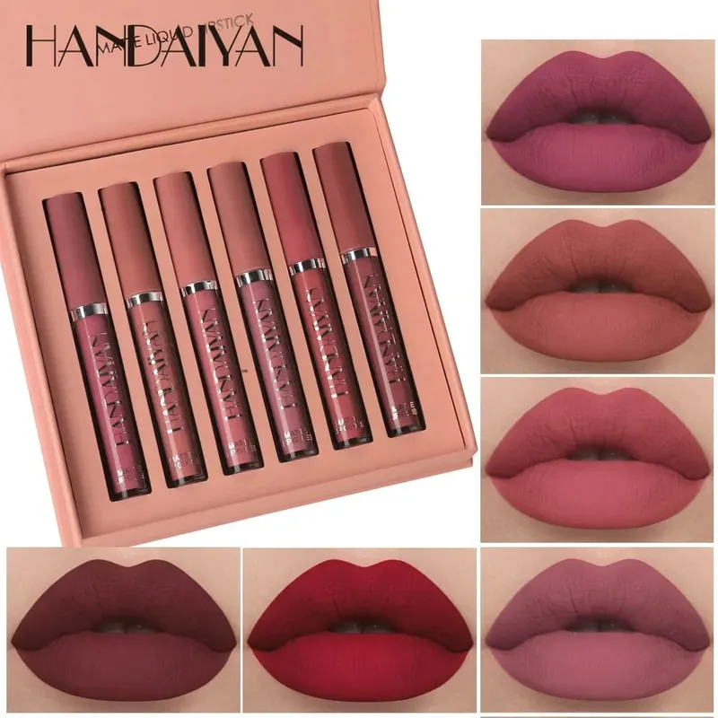 6 teile/satz Lip Gloss Langlebig Wasserdicht Matte Lip Tint Antihaft Tasse Flüssigkeit Lippenstift Geschenk Box Kosmetik Make-Up — image 2