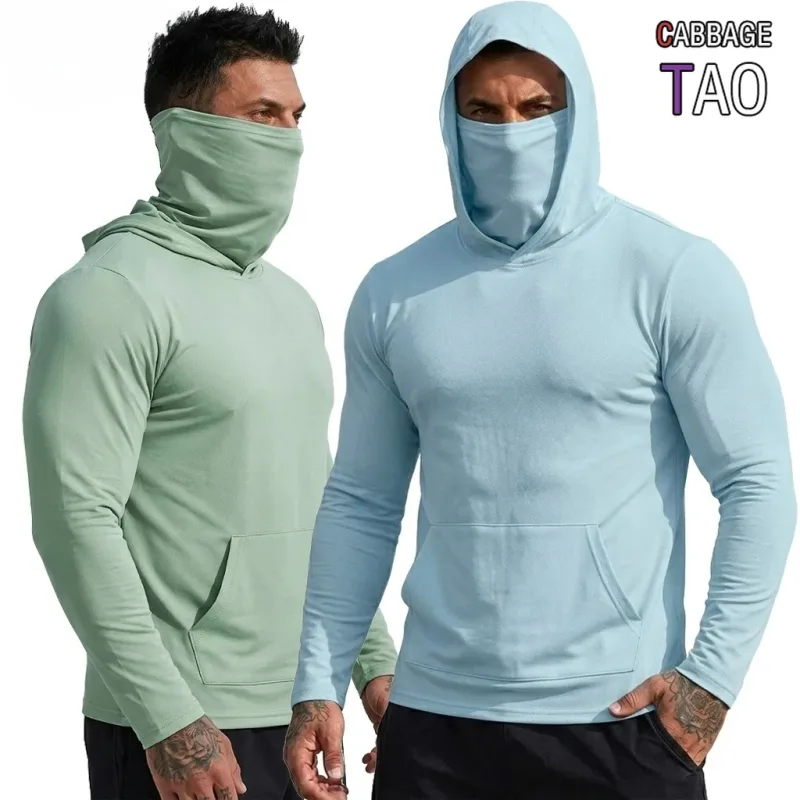 Maglietta da uomo con protezione solare, maglietta con cappuccio, ad asciugatura rapida, felpa a maniche lunghe, leggera, performante, per l'escursionismo, magliette da sole all'aperto — image 3