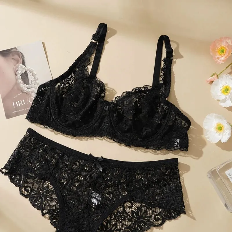 Sexy Spitze Bh Set Frauen Push-Up Nicht-pad Atmungsaktive Bügel Dünne Feste Höschen Unterwäsche Exquisite Dessous Täglichen — image 1
