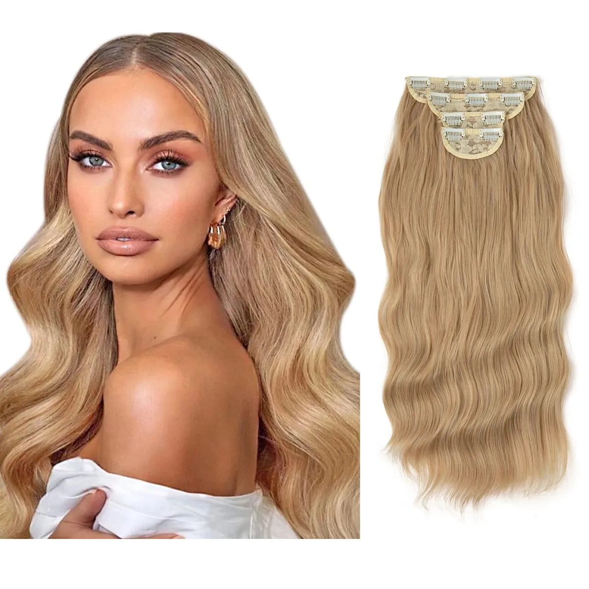 Synthetic 22" Long Wavy Clip In Hair Extensions 4Pcs/Set Thick Hairpiece For Women Brown Blonde Black Natural Fake Hair Pieces