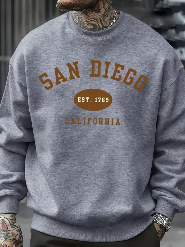 San Diego California Letter Printed Men Pullover Sweatshirts Soft Fleece Sweatshirt Crewneck Casual Clothes Oversized Streetwear — image 14