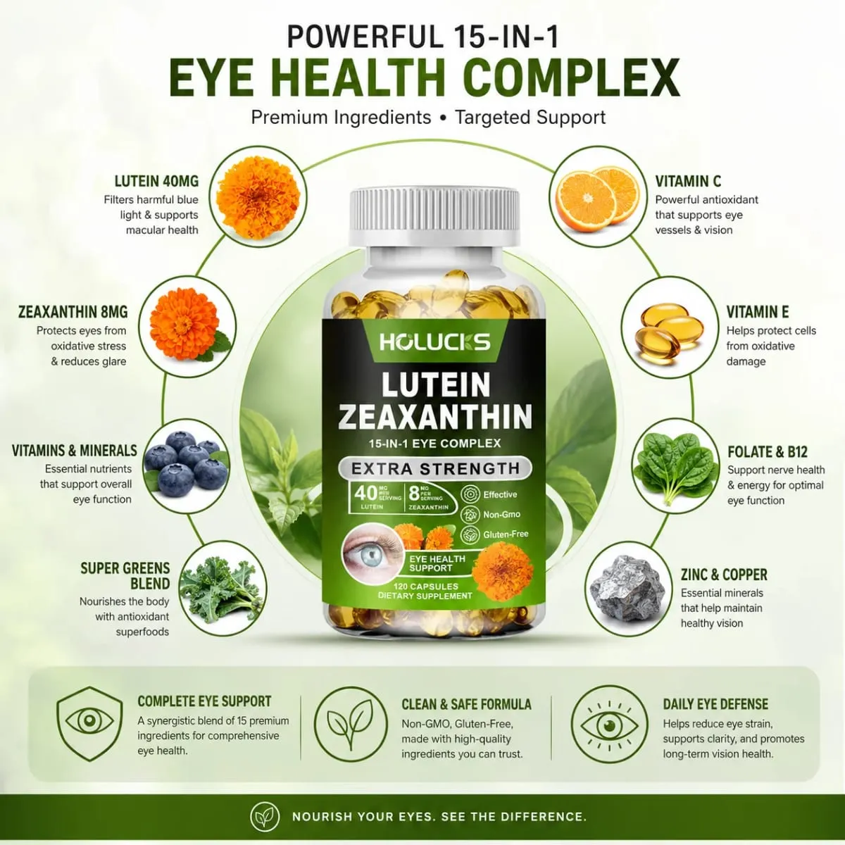 Fortschrittliches Lutein- und Zeaxanthin-Ergänzungsmittel mit Vitamin E für die Gesundheit der Makula und die Klarheit der scharfen Sehlinse sowie die Nachtsicht. Ohne Gentechnik — image 4