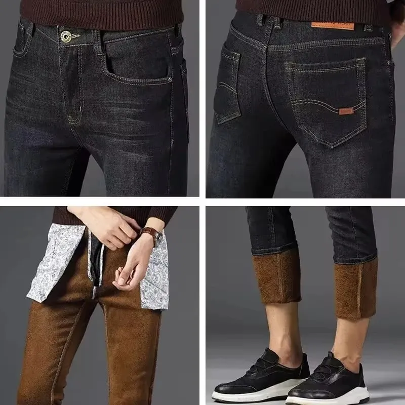 Jeans da uomo foderati in pile riflettente - Fodera spessa e calda Denim resistente e finiture riflettenti Sicuri per gli spostamenti notturni invernali e il tempo libero — image 7