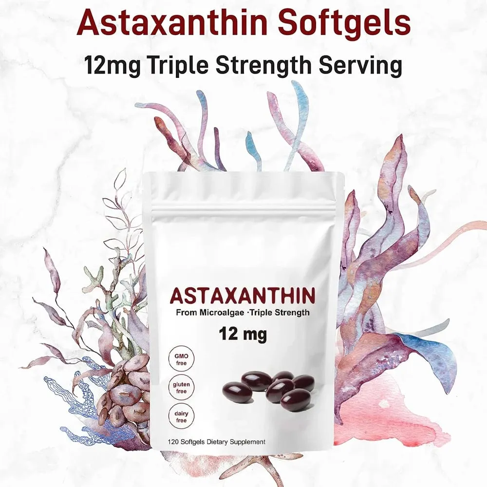 Astaxanthin 12 mg Kapseln – Astaxanthin-Antioxidans-Ergänzungsmittel unterstützen die Gesundheit der Augen, Gelenke, Haut und Durchblutung, natürliche Bräunung — image 2