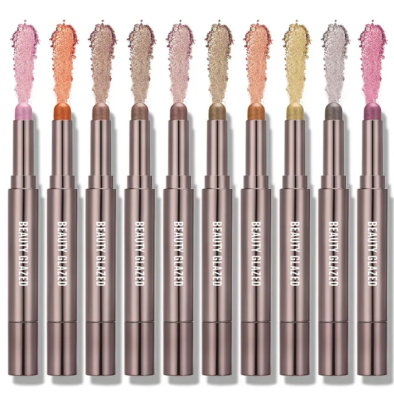10 สี Double Ended Eye Shadow Stick พร้อมแปรงฟองน้ำ Pearlescent อายแชโดว์ยาวนานปากกา Contouring แบบพกพาแต่งหน้าเครื่องสำอาง — image 3