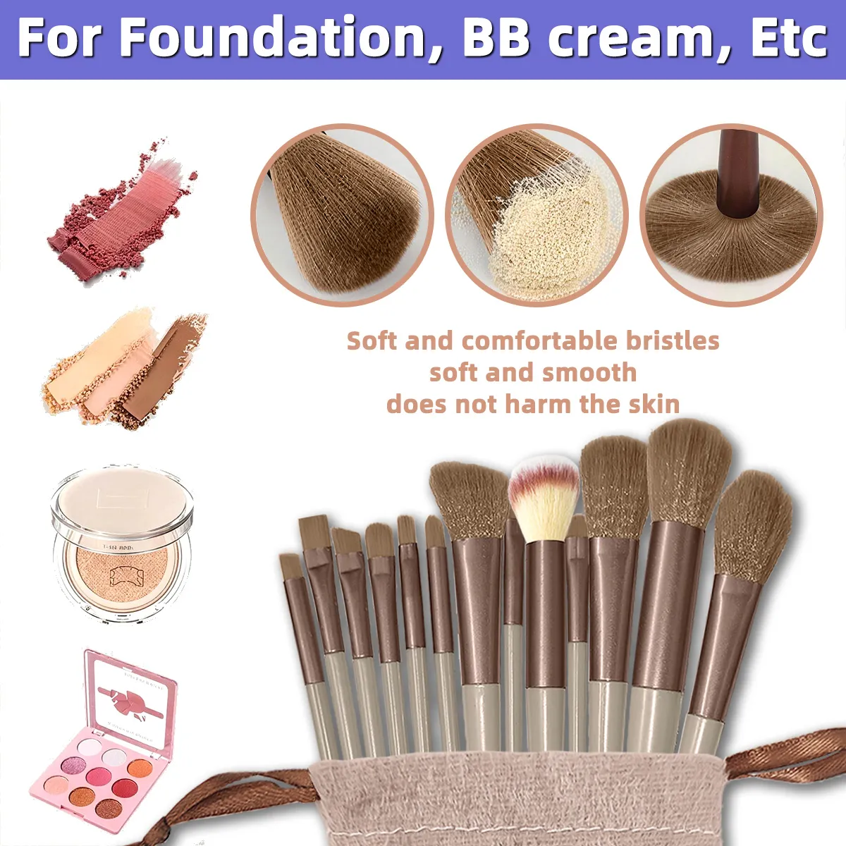 13PCS/set Berus Mekap Set Berus Kosmetik Gentian Sintetik Lembut Untuk Muka Foundation Blush Eyeshadow Dengan Beg Penyimpanan — image 3