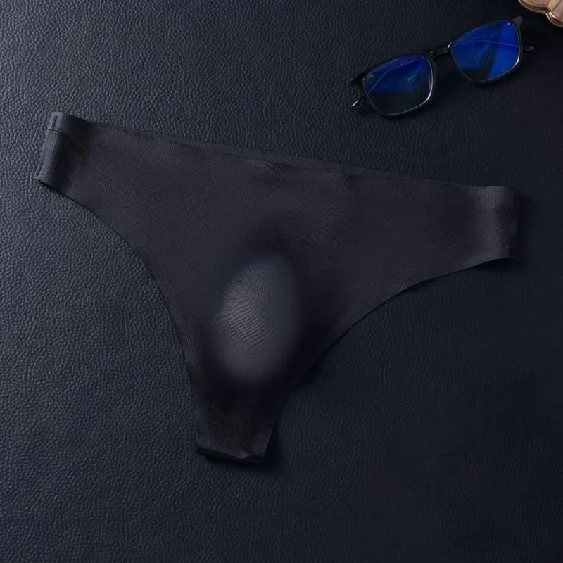 ผู้ชายไม่มีรอยต่อผ้าไหมน้ำแข็งชุดชั้นใน G-String 3D Bulge POUCH Low-RISE T-Back Thongs Low RISE Men กางเกงบิกินี่ U กระเป๋าชุดชั้นใน — image 3