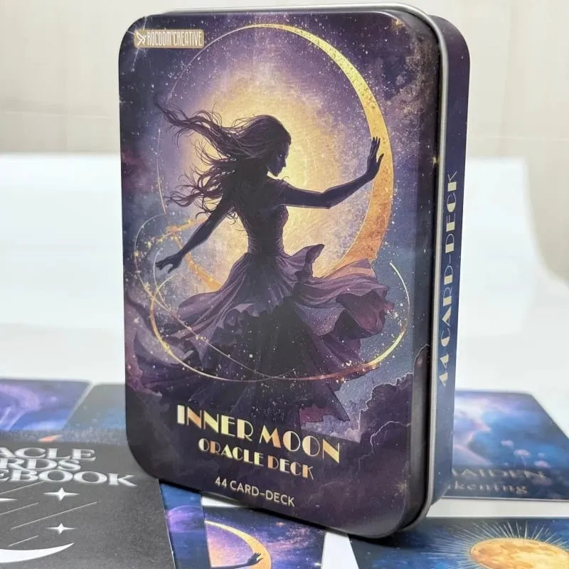 Inner Moon Oracle Deck in Metal Box 44 카드 데크 운세 보드 게임 지침 가이드북이 포함된 오라클 카드